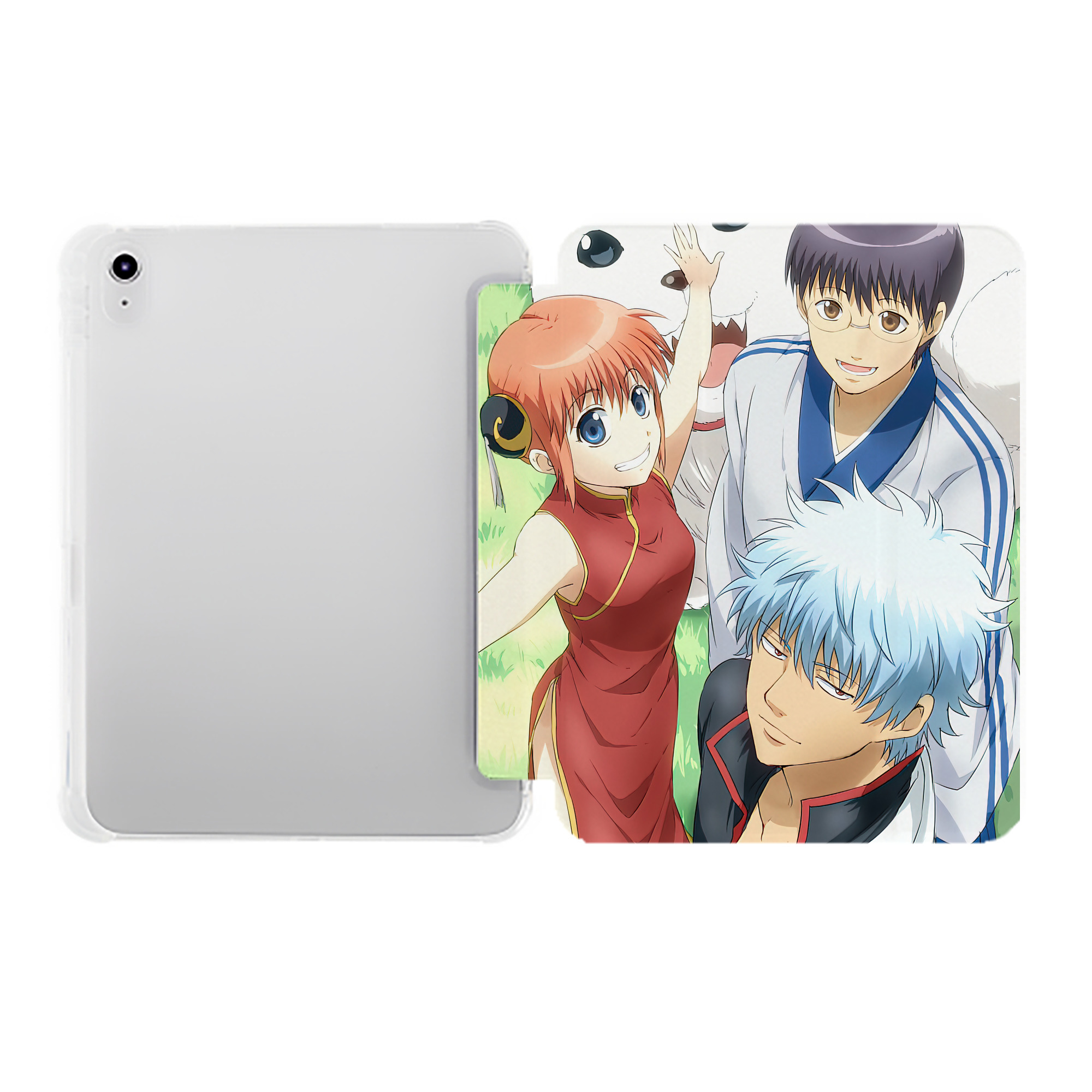 （画像用） ぎんたま 坂田銀時（さかたぎんとき） 神楽 志村新八（しむら しんぱち） GINTAMA Sakata Gintoki Kagura Shimura Shinpachi IPad ケース ペン収納付き 三つ折りスタンド PUレザー×シリコン 対応機種9.5/10.5/10.9インチ